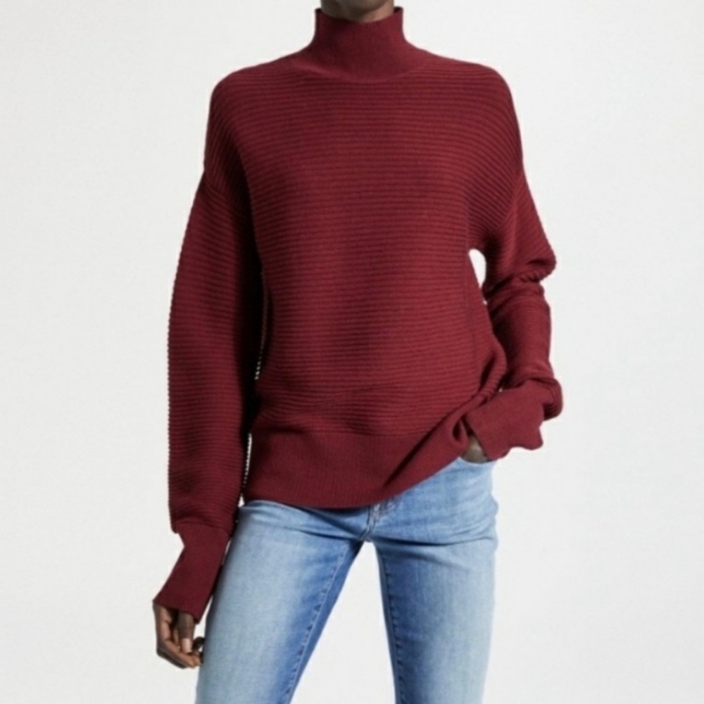 Theory burgundy Red Mock neck wool Sweater